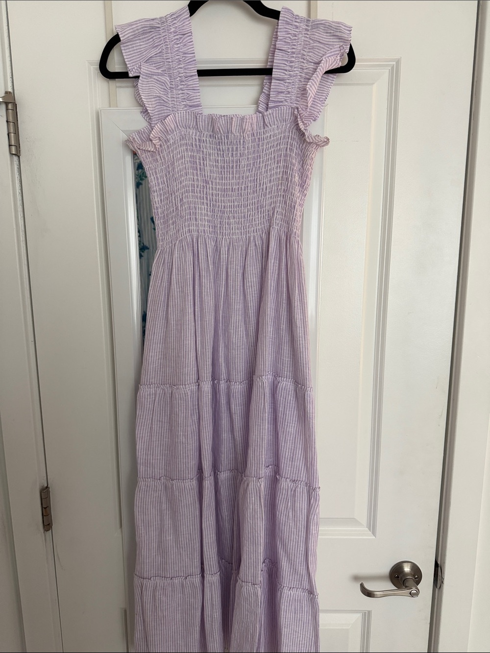 Hill House Lavender Striped Smocked Midi Dress